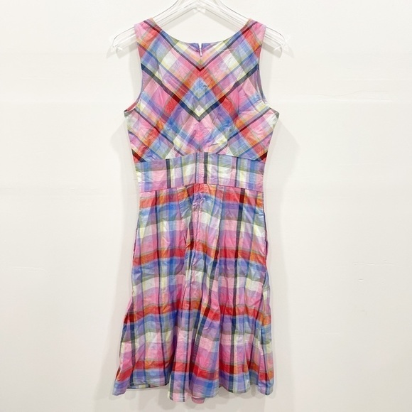 eShakti Cotton Voile Check Surplice Dress Multicolor Plaid Belted Pleated - Picture 5 of 9